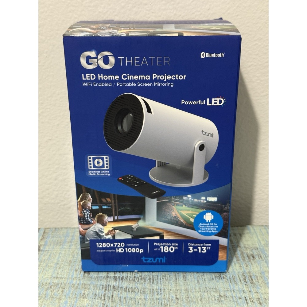 Tzumi Go Theater LED WiFi Bluetooth Cinema Projector Up To HD1080p, New In Box